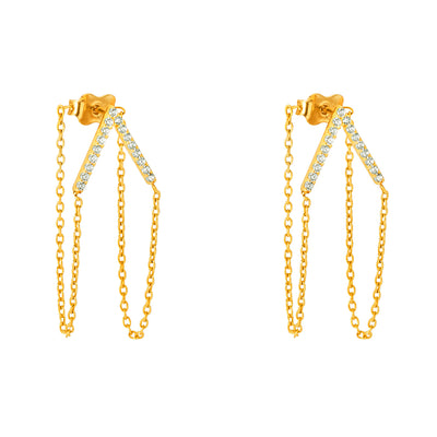 14K Two Tone Gold CZ Hanging Earrings