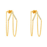 14K Two Tone Gold CZ Hanging Earrings