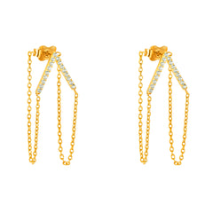 14K Two Tone Gold CZ Hanging Earrings