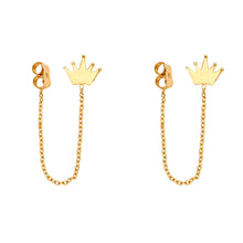 Load image into Gallery viewer, 14K Yellow Gold Crown Screw Back Hanging Earrings