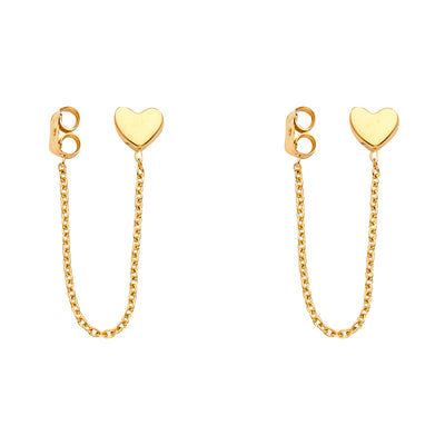 14K Yellow Gold Heart Screw Back Hanging Earrings