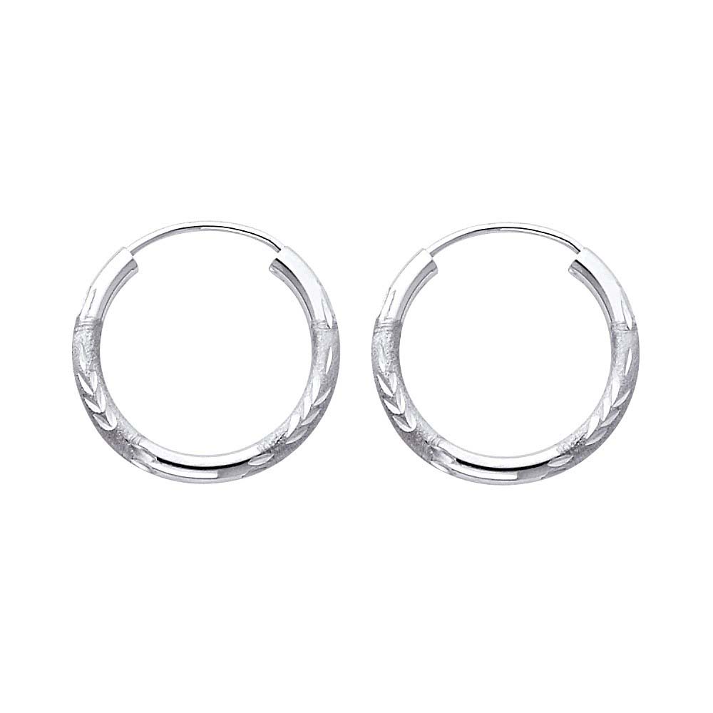 14K White Gold 2mm Diamond Cut GOLD EARRINGS
