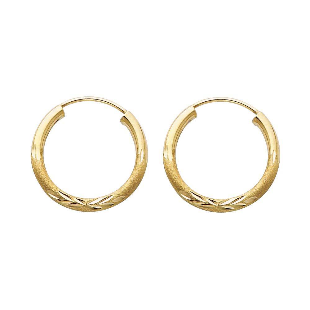14K Yellow Gold 2mm Diamond Cut Hoop Earrings