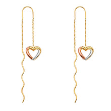 Load image into Gallery viewer, 14K Tri Color Gold Heart Hanging Earrings