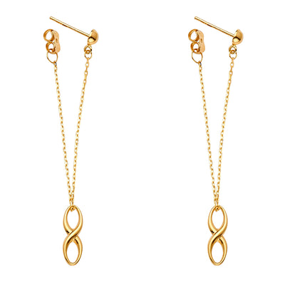 14K Yellow Gold Infinity Screw Back Hanging Earrings