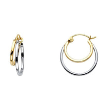 Load image into Gallery viewer, 14K Two Tone Gold 4mm Double Fancy Hoop Earrings