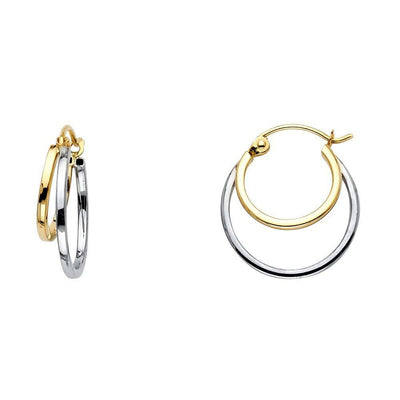 14K Two Tone Gold 4mm Double Fancy Hoop Earrings