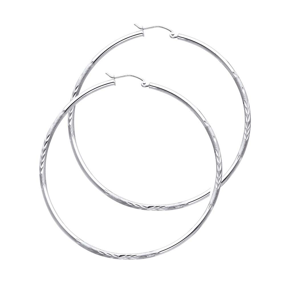 14K White Gold 2mm Diamond Cut GOLD EARRINGS