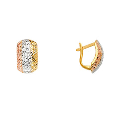 14k Tri Color Gold Half Round Huggies Earrings