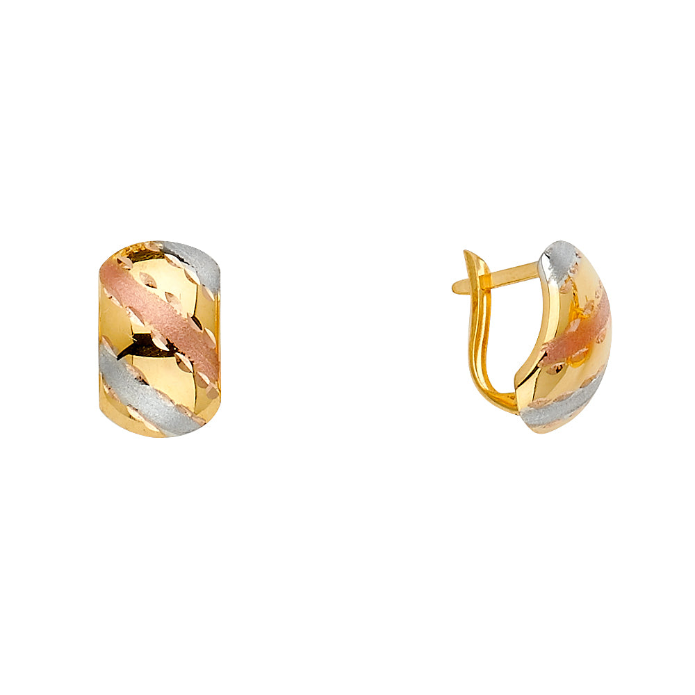 14k Tri Color Gold Half Round Huggies Earrings