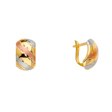 Load image into Gallery viewer, 14k Tri Color Gold Half Round Huggies Earrings