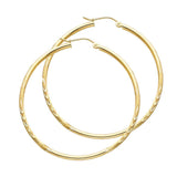 14K Yellow Gold 2mm Diamond Cut Hoop Earrings