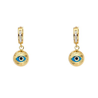 14K Yellow Evil Eye Dangle Huggies Earring 2.4grams