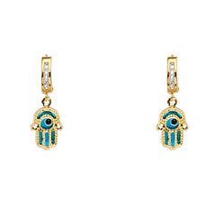 14K Yellow Hamsa Dangle Huggies Earring 1.8grams