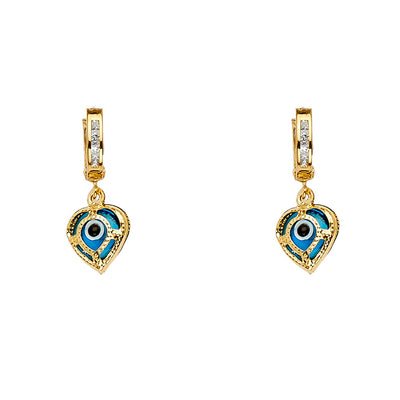 14K Yellow Evil Eye Dangle Huggies Earring 2grams