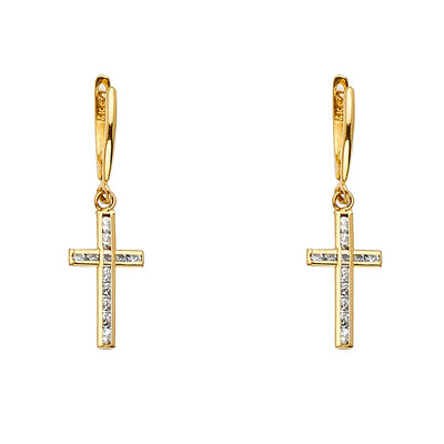 14K Yellow CZ Channel Set Cross Dangle Earring  1.8grams