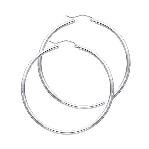 14K White Gold 2mm Diamond Cut GOLD EARRINGS