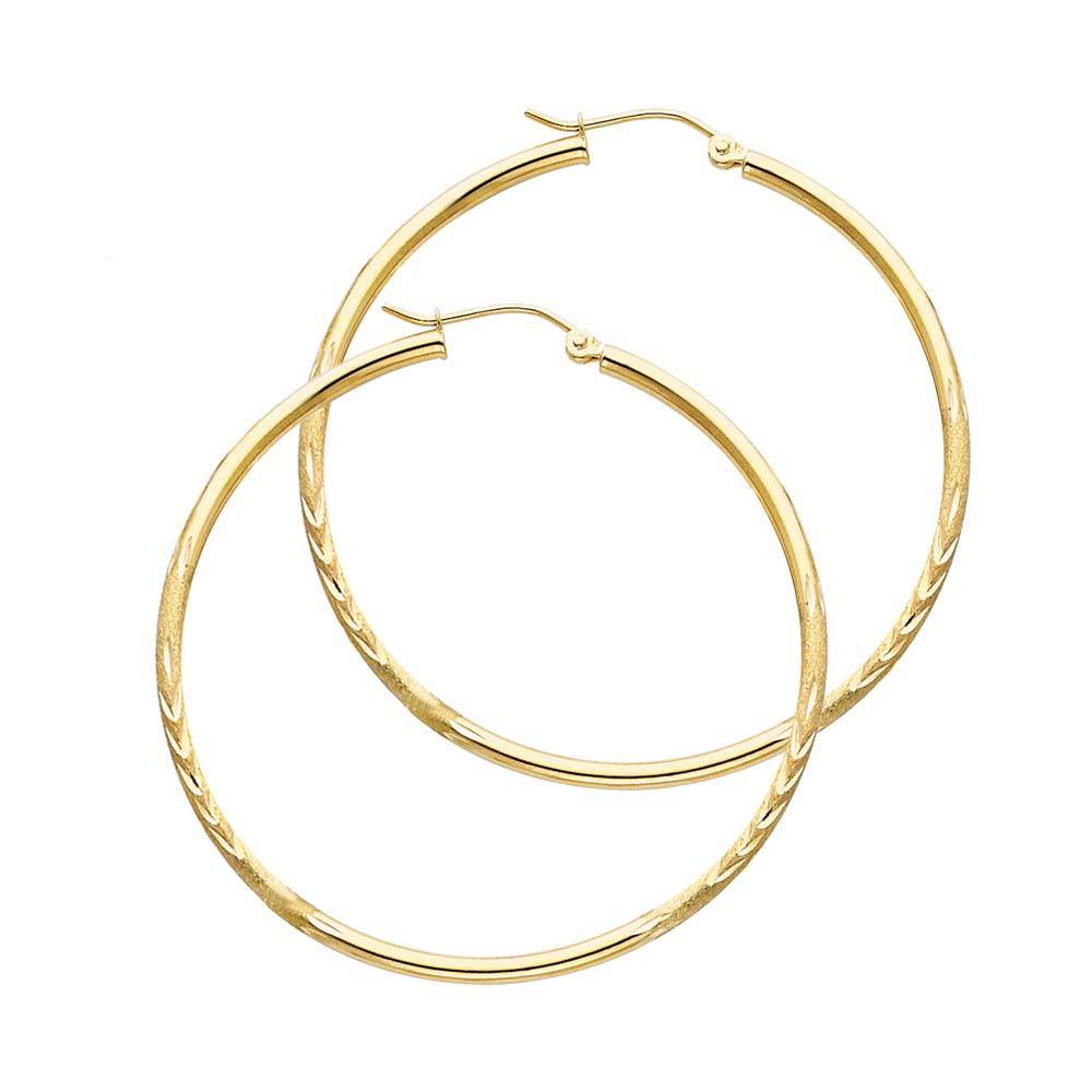 14K Yellow Gold 2mm Diamond Cut Hoop Earrings