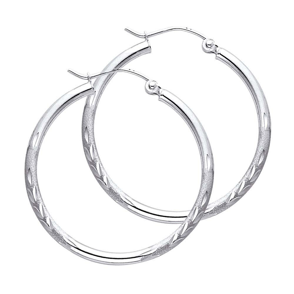 14K White Gold 2mm Diamond Cut GOLD EARRINGS