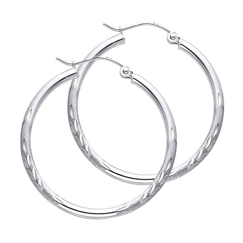 14K White Gold 2mm Diamond Cut GOLD EARRINGS