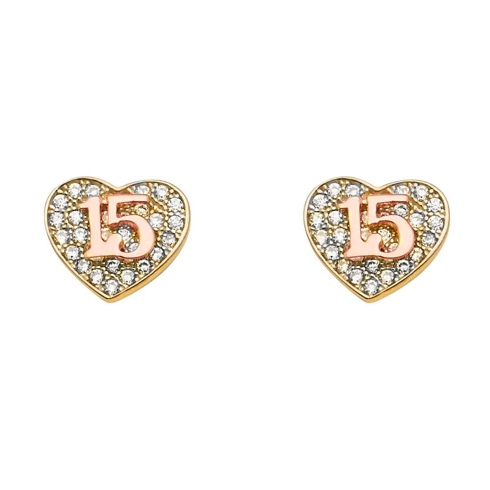 14k Tri Color Gold Assorted Earrings With Push Back