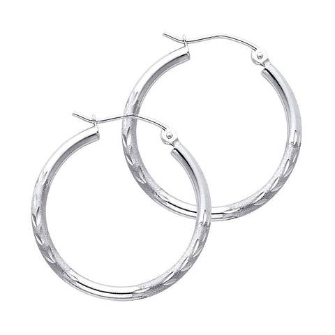 14K White Gold 2mm Diamond Cut GOLD EARRINGS