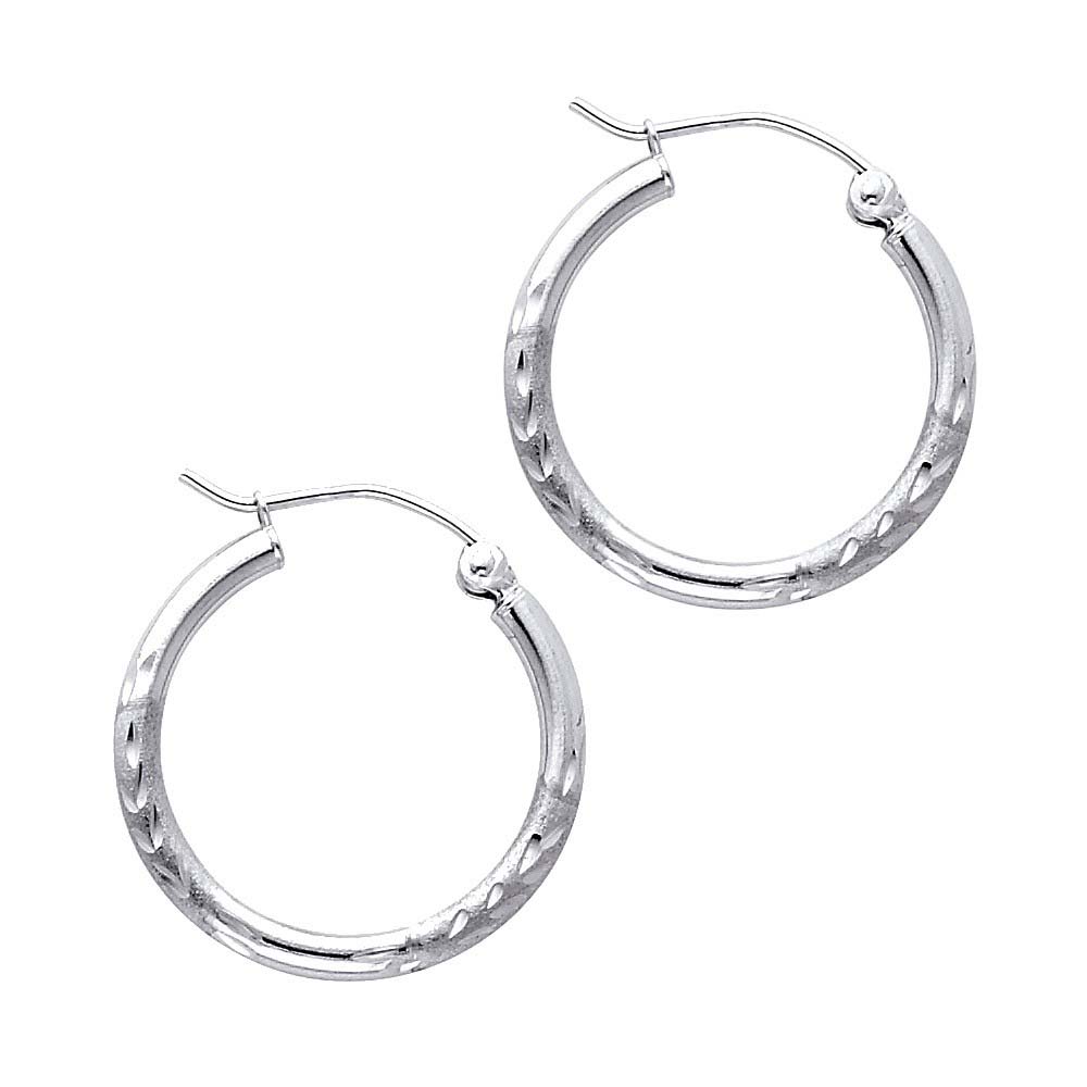 14K White Gold 2mm Diamond Cut GOLD EARRINGS