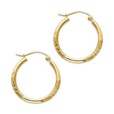 14K Yellow Gold 2mm Diamond Cut Hoop Earrings