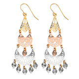 14K Tri Color Gold DC Chandelier Hanging Earrings