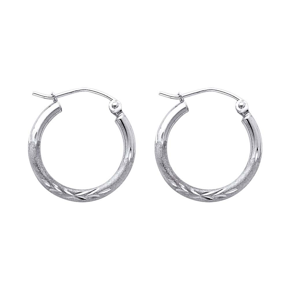 14K White Gold 2mm Diamond Cut GOLD EARRINGS