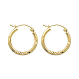 14K Yellow Gold 2mm Diamond Cut Hoop Earrings