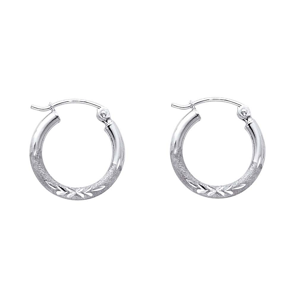 14K White Gold 2mm Diamond Cut GOLD EARRINGS