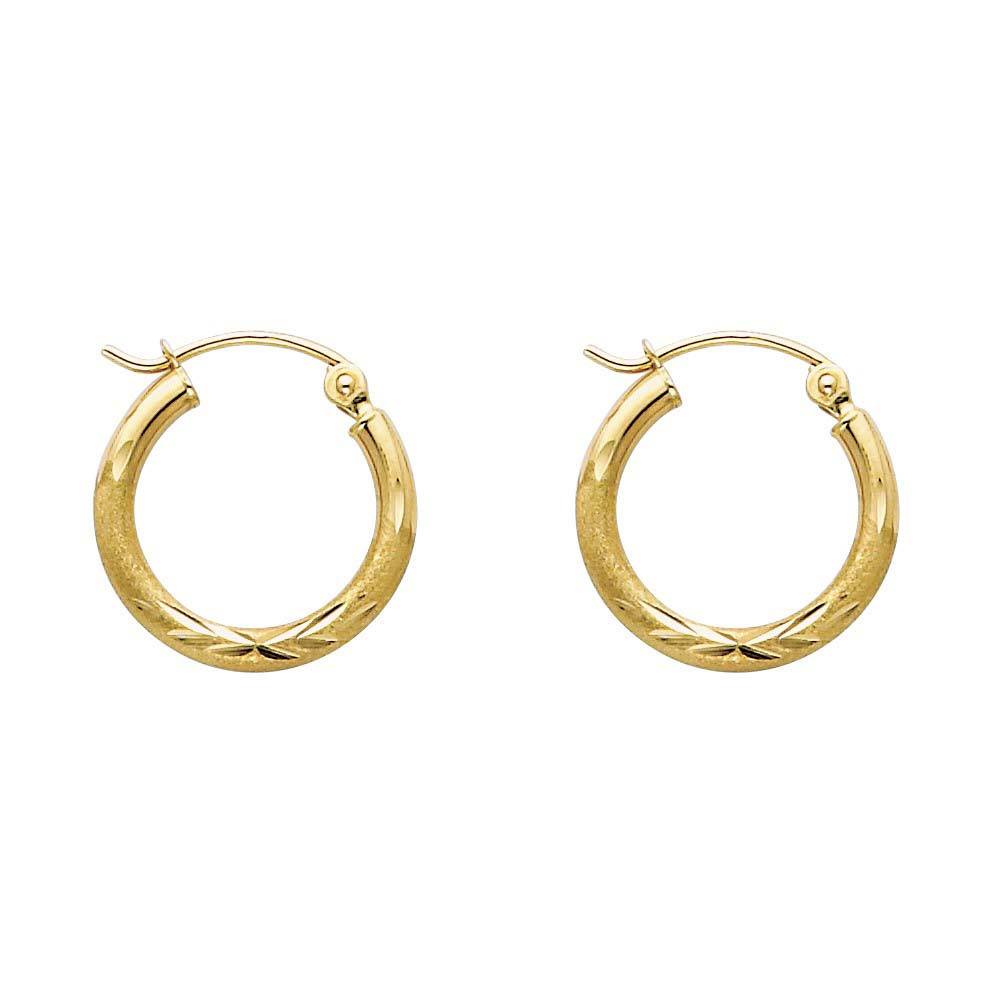 14K Yellow Gold 2mm Diamond Cut Hoop Earrings