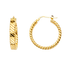 Load image into Gallery viewer, 14K Yellow Gold Glitter Polished Round Medium Hoop Earrings