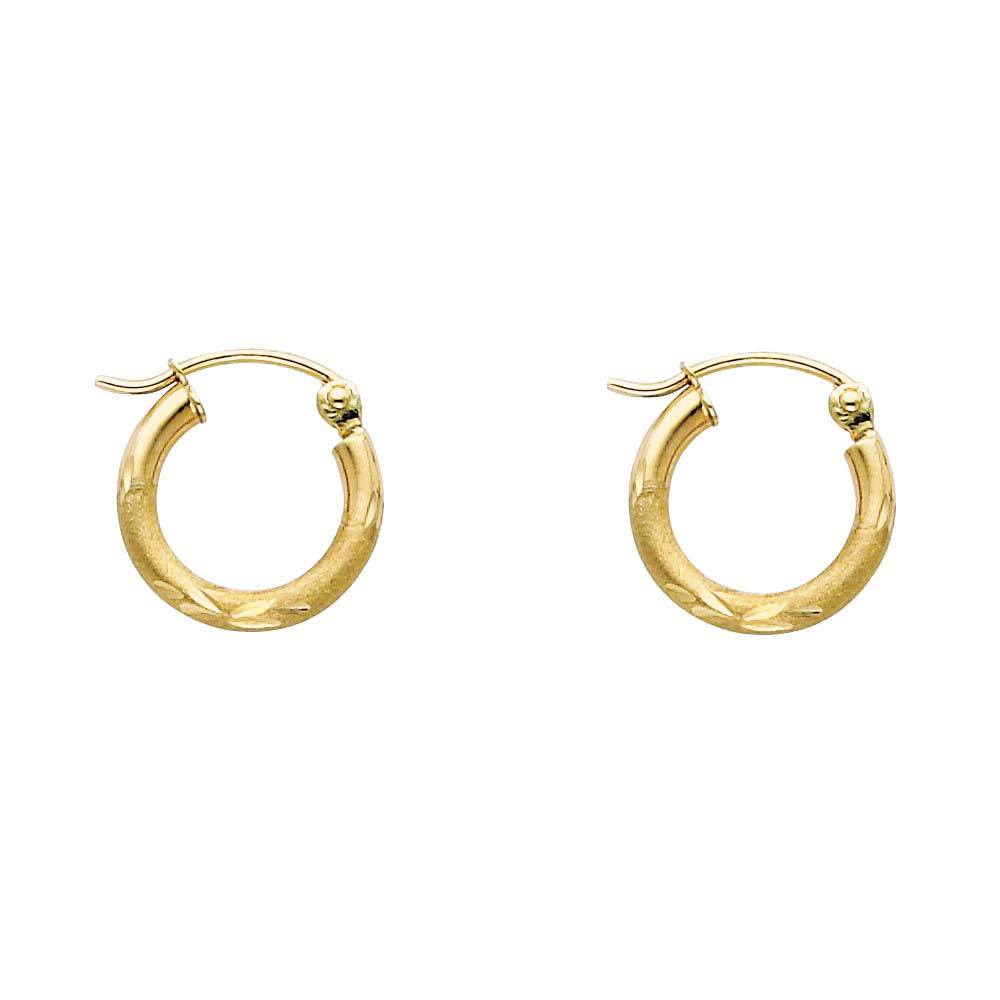 14K Yellow Gold 2mm Diamond Cut Hoop Earrings