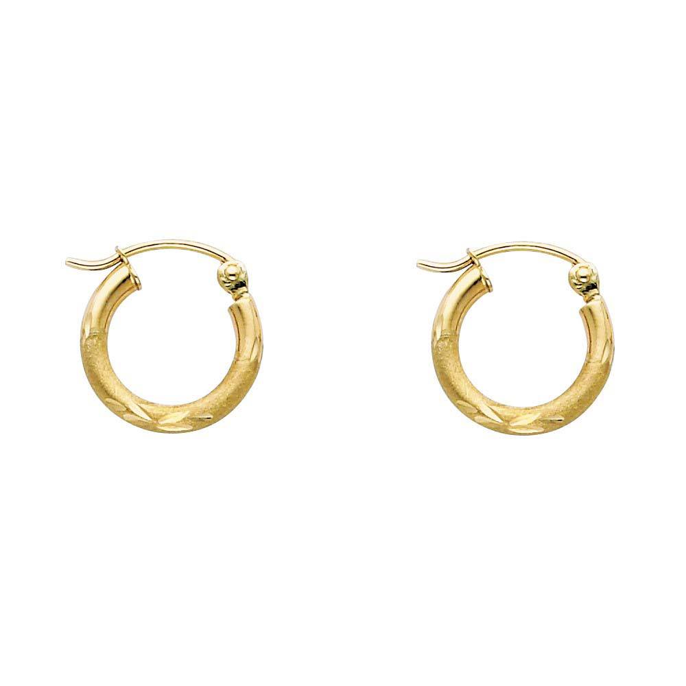 14K Yellow Gold 2mm Diamond Cut Hoop Earrings