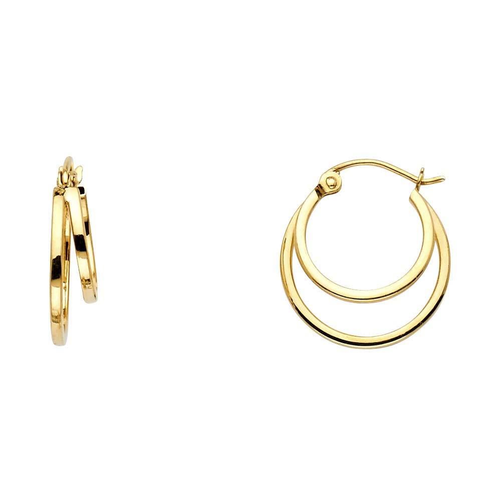 14K Yellow Gold 4mm Double Fancy Hoop Earrings