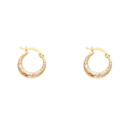 14K Tricolor Double Face X Design Hollow Earring Approximately 1.1 Grams
