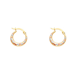 14K Tricolor Double Face X Design Hollow Earring Approximately 1.1 Grams