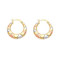 14K Tricolor Double Face Heart Design Hollow Earring Approximately 2.6 Grams