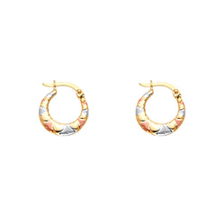 14K Tricolor Double Face Heart Design Hollow Earring Approximately 1.2 Grams