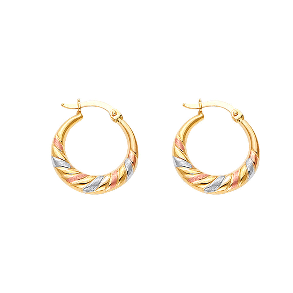 14K Tricolor Double Face Diagonal Design Hollow Earring Approximately 1.5 Grams