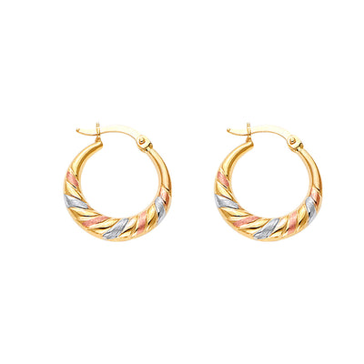 14K Tricolor Double Face Diagonal Design Hollow Earring Approximately 1.5 Grams