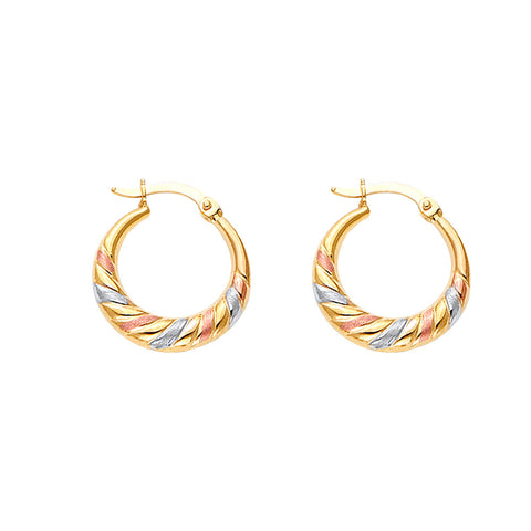 14K Tricolor Double Face Diagonal Design Hollow Earring Approximately 1.5 Grams