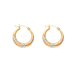 14K Tricolor Double Face Diagonal Design Hollow Earring Approximately 1.5 Grams