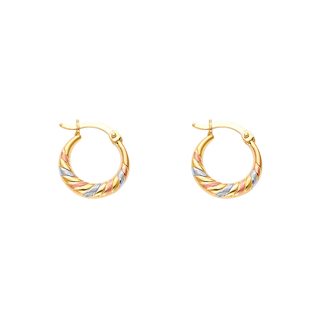 14K Tricolor Double Face Diagonal Design Hollow Earring Approximately 1.1 Grams