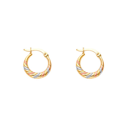 14K Tricolor Double Face Diagonal Design Hollow Earring Approximately 1.1 Grams