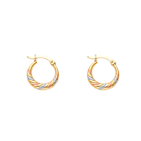 14K Tricolor Double Face Diagonal Design Hollow Earring Approximately 1.1 Grams