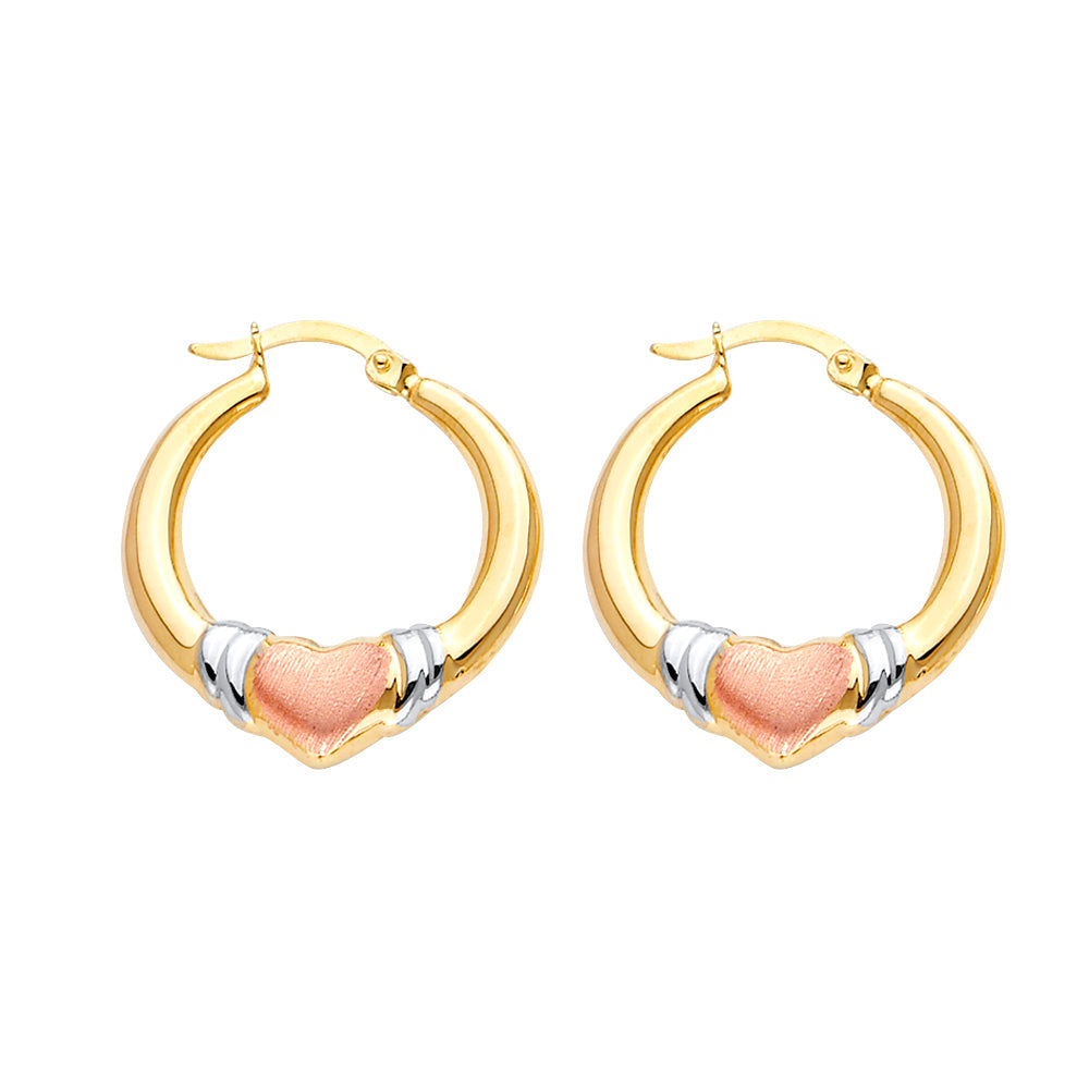 14K Tricolor Double Face Heart Design Hollow Earring Approximately 2.3 Grams