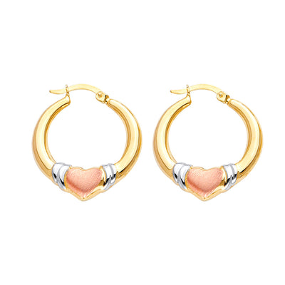 14K Tricolor Double Face Heart Design Hollow Earring Approximately 2.3 Grams